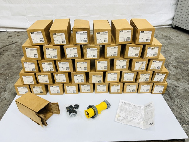 Quantity of (40) LEX 30 Amp Hubbell Pin & Sleeve Plug Adapter Connectors (Unused) Quantity of (40) LEX 30 Amp Hubbell Pin & Sleeve Plug Adapter Connectors (Unused)