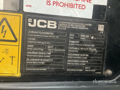 2017 JCB 540-200 Manipulador Telescópico