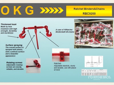 Quantity of 2025 OKG HP-RBC9200 (10) Ratchet Binders & (20) Chains (Unused)