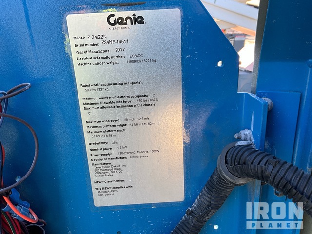 ELEVADOR ARTICULADO 2017 GENIE Z3422N