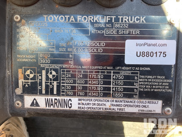 MONTACARGAS 2018 TOYOTA 8FGU25