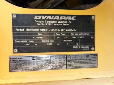 2013 Dynapac CC624HF Rodillo Tándem