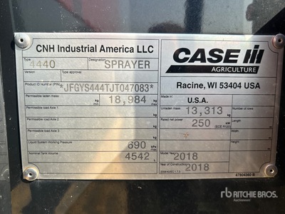 2018 Case IH Patriot 4440 120 ft 4x4 High Clearance 噴霧機械