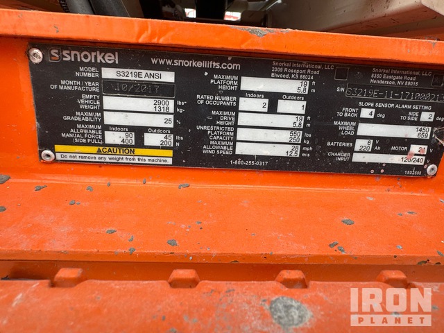 ELEVADOR TIJERA 2017 SNORKEL S3219E
