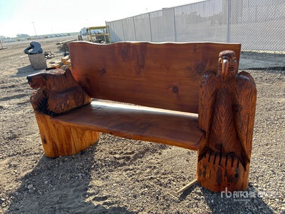 7 ft Cedar Chainsaw Carved Bear and Eagle Bench