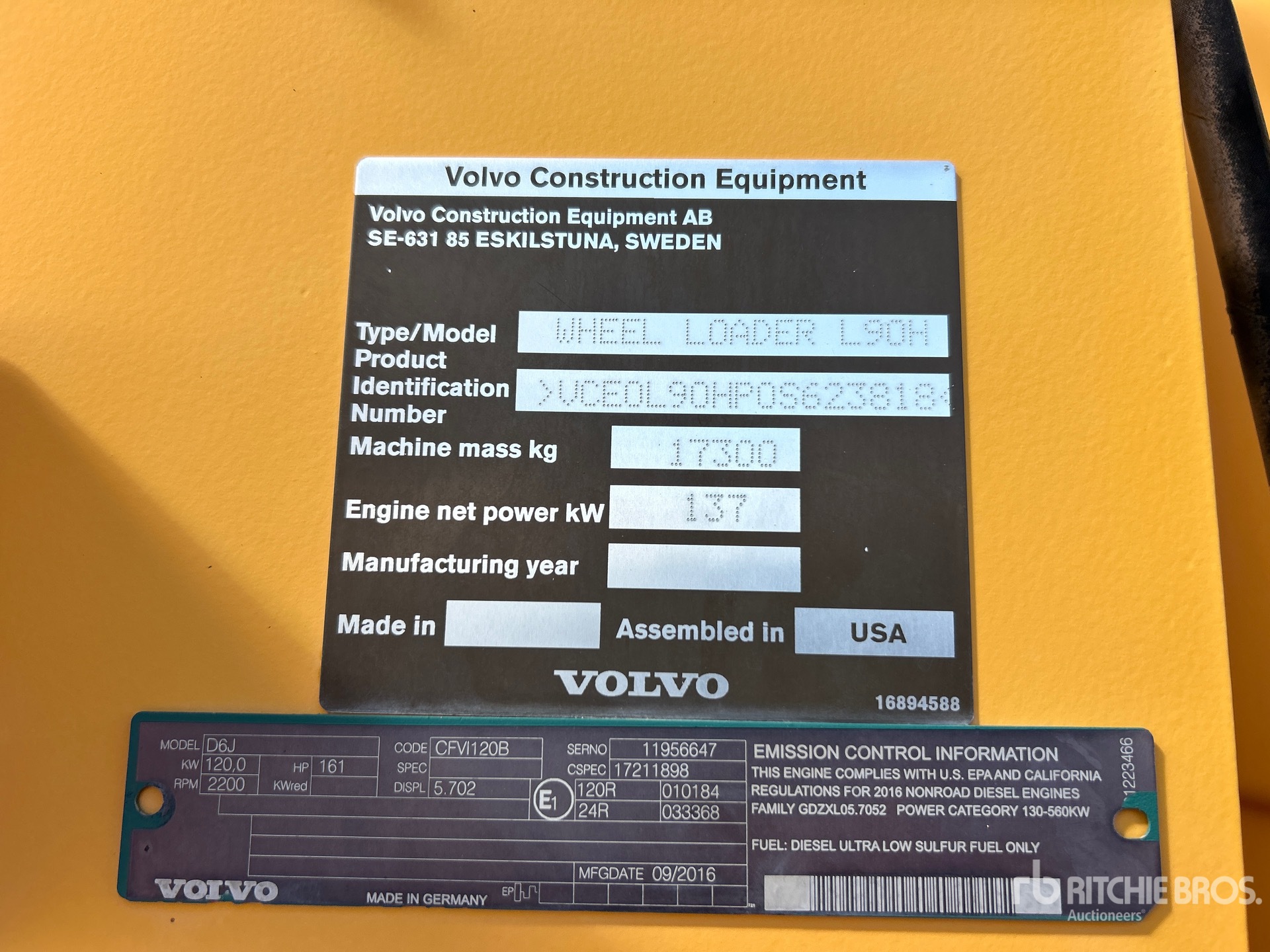 2017 Volvo L90H Wheel Loader