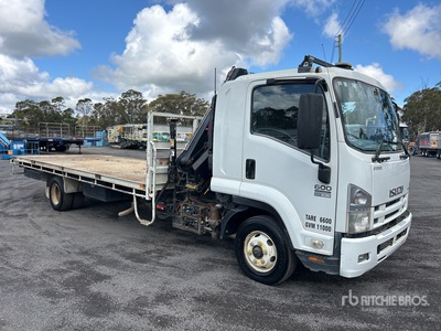 2012 Isuzu FRR 600 4x2 w/ 2010 Hiab 055 D-3 DUO 1.58 t Knuckle Boom Flatbed Truck with Crane