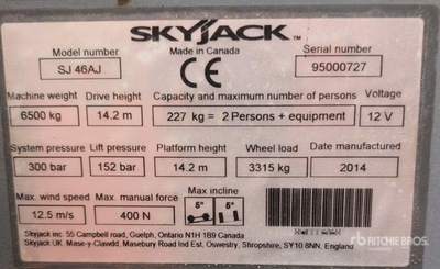 2014 Skyjack SJ46AJ ブームリフト