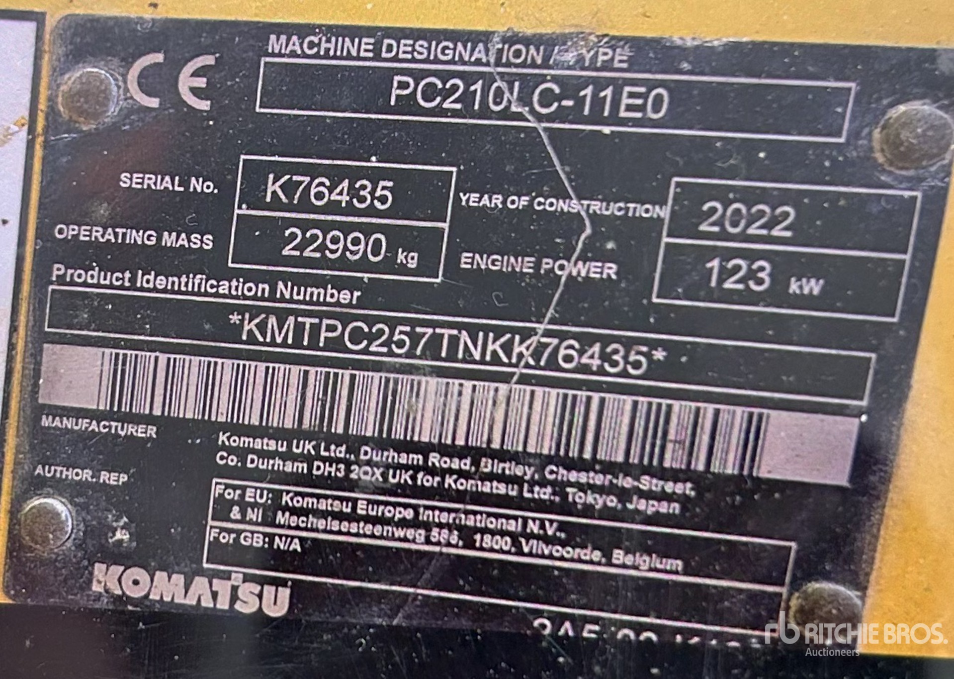 2022 Komatsu PC210LC-11EO Tracked Excavator