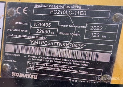 2022 Komatsu PC210LC-11EO Pelle Hydraulique sur Chenilles