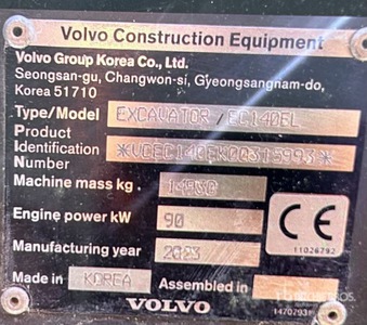 2023 Volvo EC140EL Tracked Excavator