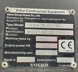 2023 Volvo EC140EL Tracked Excavator