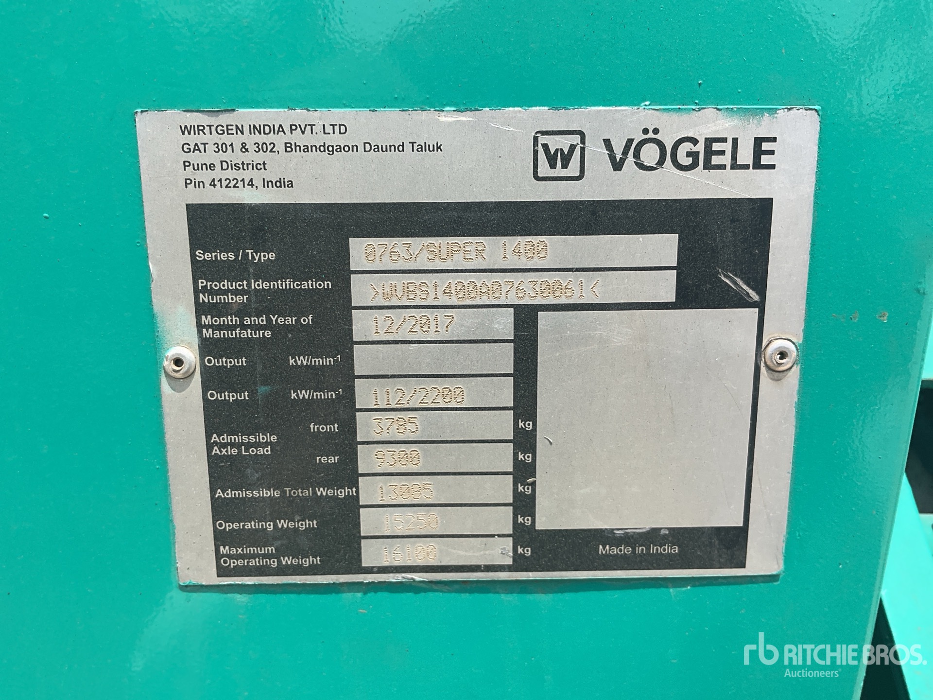 2017 Vogele Super 1400 Track Asphalt Paver