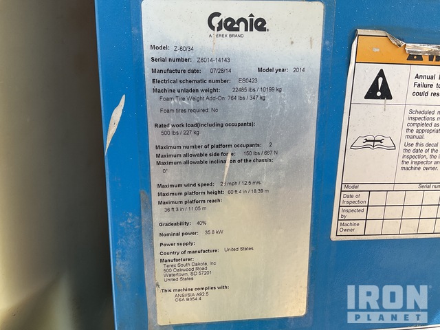 ELEVADOR ARTICULADO 2014 GENIE 4WD Z6034