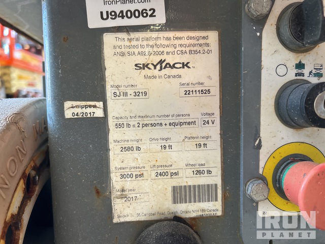 ELEVADOR TIJERA 2017 SKYJACK SJIII3219