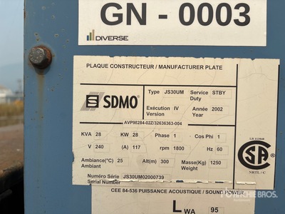 2002 Sdmo JS30UM 28 kW Mobile Generator Set