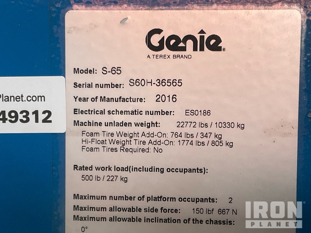ELEVADOR TELESCóPICO 2016 GENIE 4WD S65