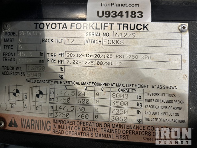 MONTACARGAS 2005 TOYOTA 7FDU35
