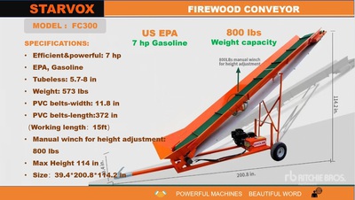 2025 STARVOX FC300 12 in x 15 ft Portable Fire Wood Conveyor (Unused)