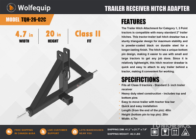 2025 TQH-26-01C Hitch Receiver Adapter 3-Point Hitch (Unused)