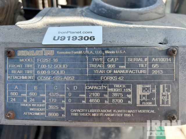 MONTACARGAS 2013 KOMATSU FG25T16