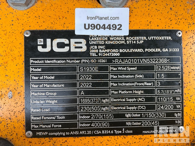 ELEVADOR TIJERA 2022 JCB S1930E
