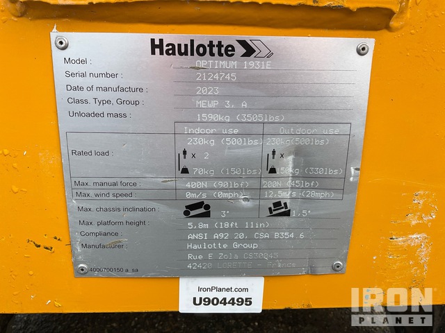 ELEVADOR TIJERA 2023 HAULOTTE 1931E