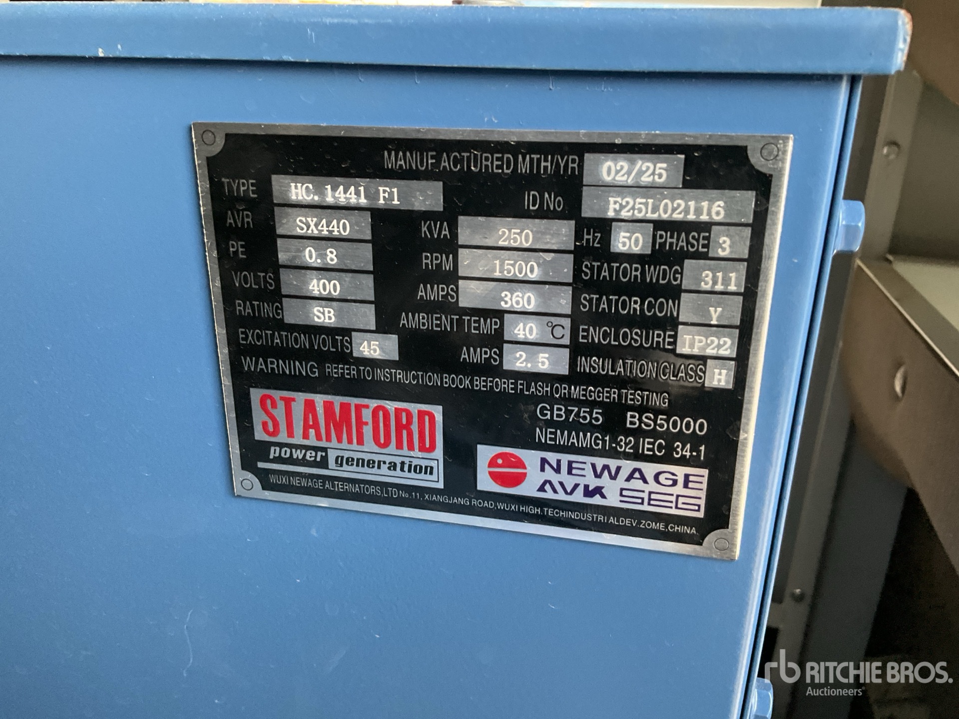 2025 Stamford 250 kVA Skid-Mounted 発電機セット (250-749 kw/310-950 kva)