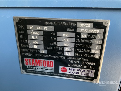 2025 Stamford 250 kVA Skid-Mounted 発電機セット (250-749 kw/310-950 kva)