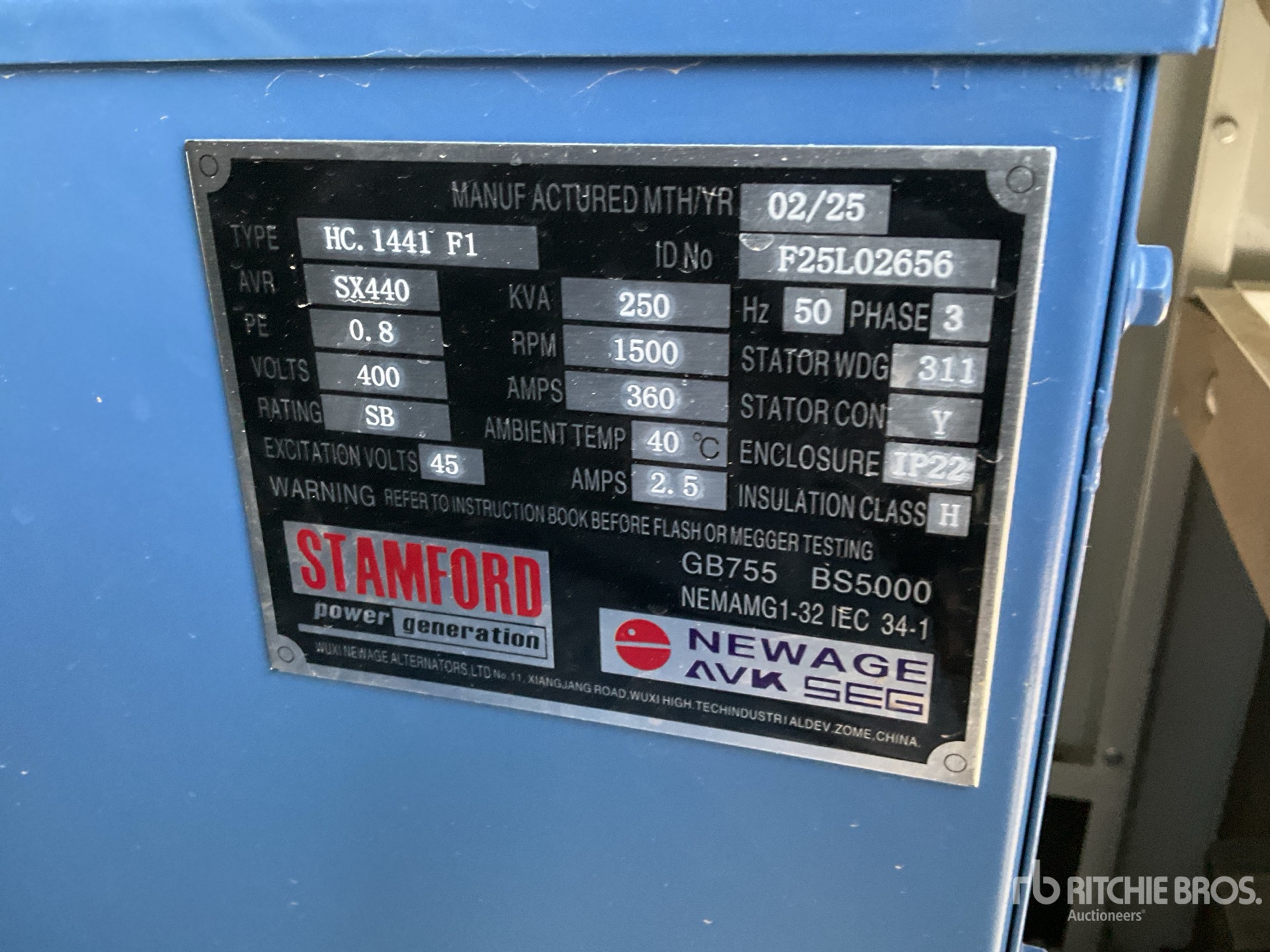 2025 Stamford 250 kVA Skid-Mounted 発電機セット (250-749 kw/310-950 kva)