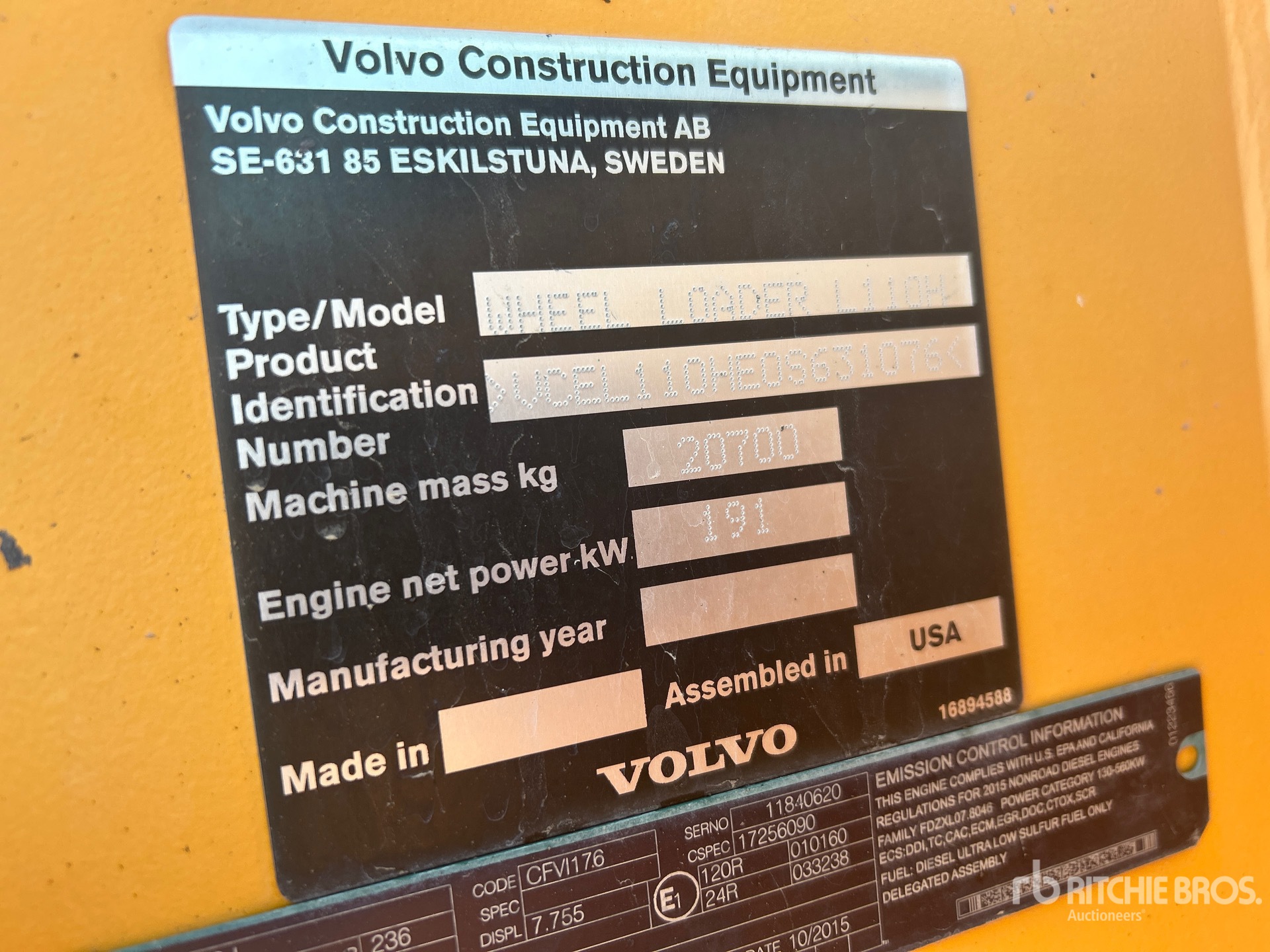 2016 Volvo L110H جرافة