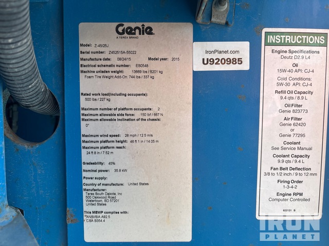 ELEVADOR ARTICULADO 2015 GENIE 4WD Z4525JIC