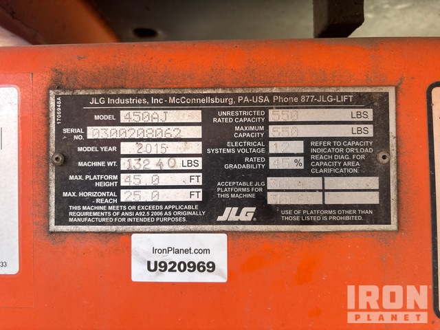 ELEVADOR ARTICULADO 2015 JLG 4WD 450AJ