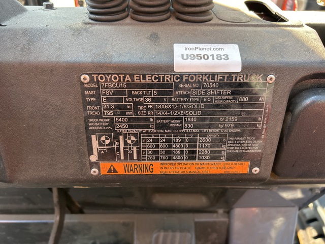 MONTACARGAS ELéCTRICO 2019 TOYOTA 7FBCU15