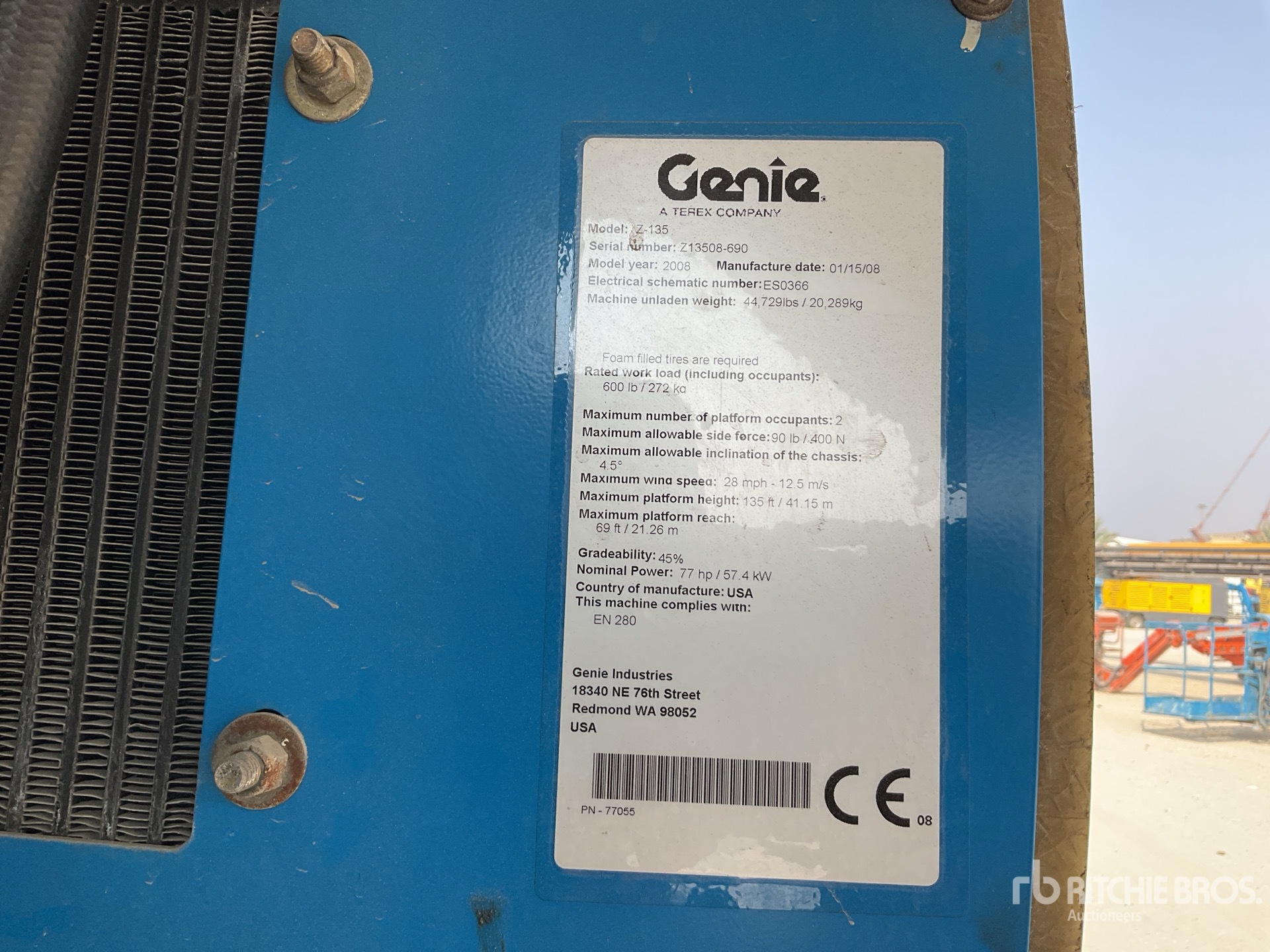 2008 Genie Z-135 4WD Diesel Articulating Boom Lift