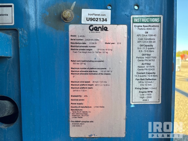 ELEVADOR ARTICULADO 2016 GENIE 4WD Z4525