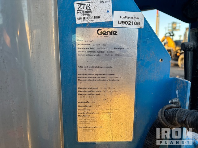 ELEVADOR ARTICULADO 2014 GENIE Z3422N