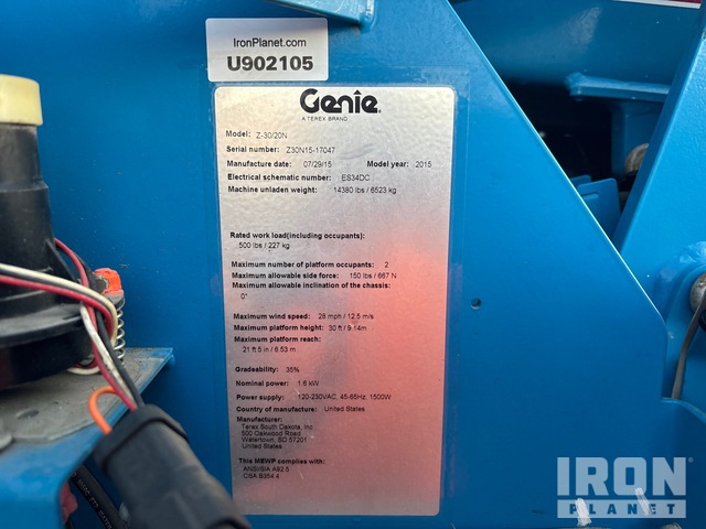 ELEVADOR ARTICULADO 2015 GENIE Z3020N