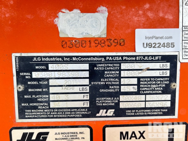 ELEVADOR TELESCóPICO 2015 JLG 4WD 400S