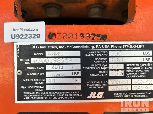 ELEVADOR TELESCóPICO 2015 JLG 4WD 400S