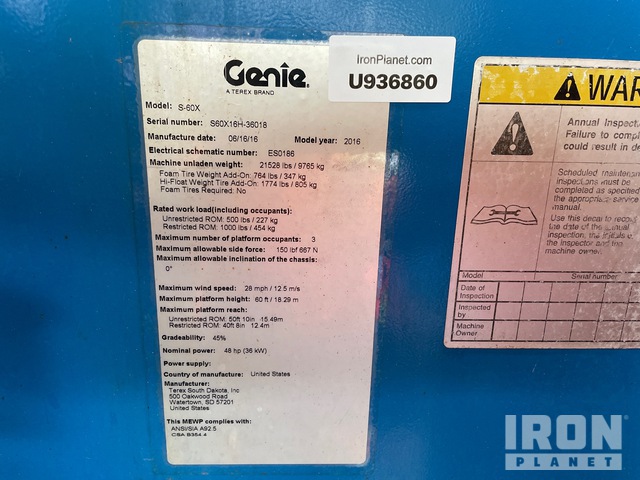ELEVADOR TELESCóPICO 2016 GENIE 4WD S60X