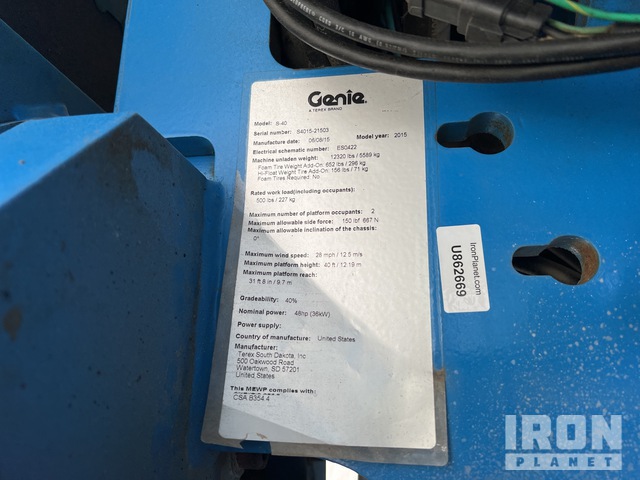 ELEVADOR TELESCóPICO 2015 GENIE 4WD S40