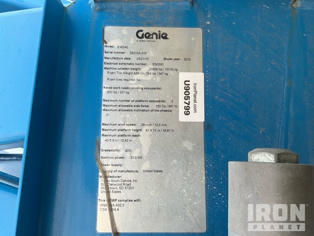 ELEVADOR ARTICULADO 2015 GENIE 4WD Z6240