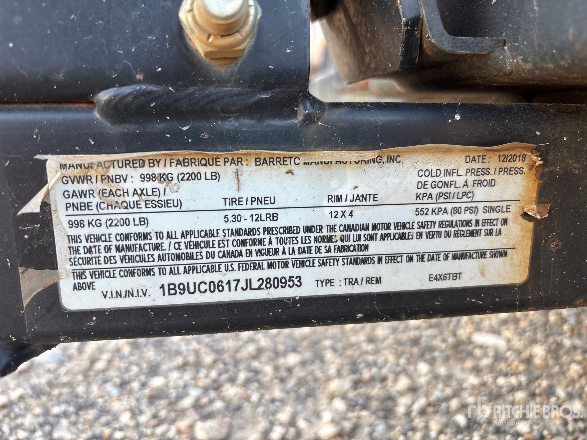 2019 Barreto E4X6TBT 6 ft S/A Trencher Trailer