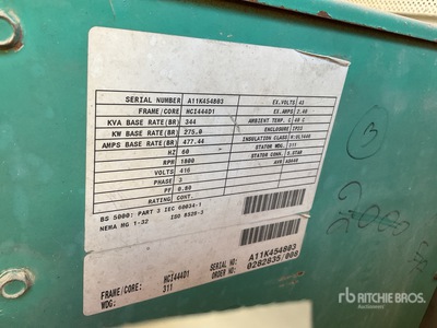 Cummins 344 kVA Skid-Mounted Generator Set (Inoperable)
