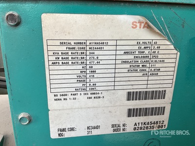 Cummins 344 kVA Skid-Mounted Generator Set (Inoperable)