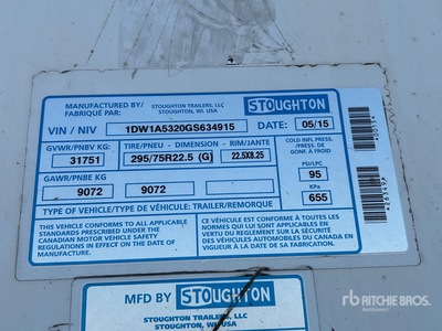 2016 Stoughton 53 ft T/A Van Trailer