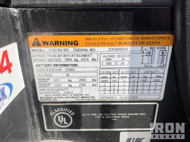 MONTACARGAS ELéCTRICO 2014 MITSUBISHI EDR18N2