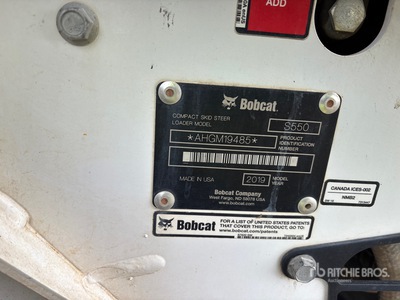 2019 Bobcat S550 Chargeuse à direction à glissement