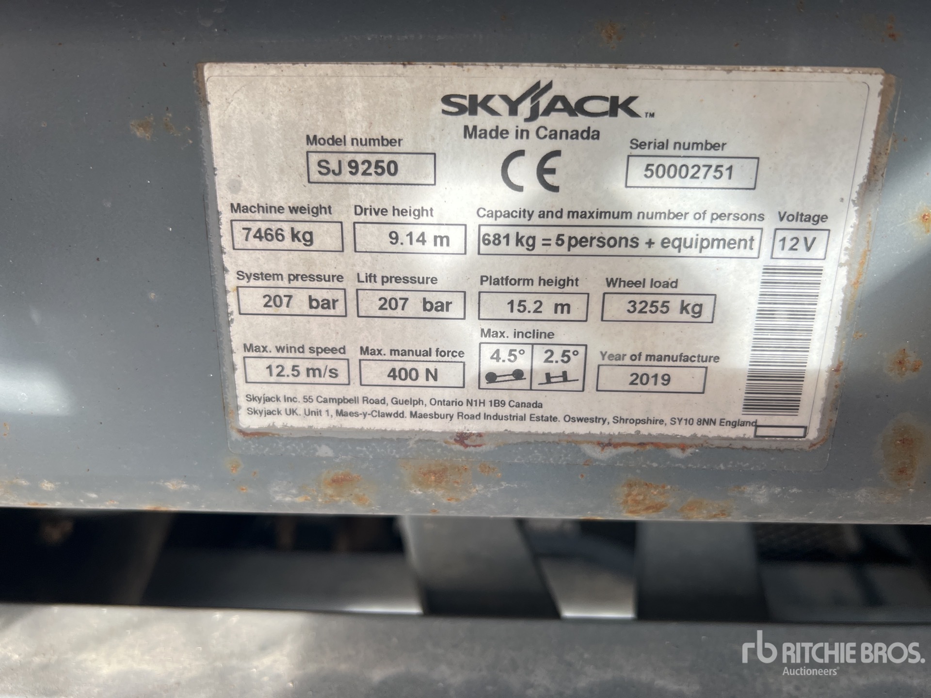 2019 Skyjack SJ9250 RT 4x4 Diesel Nacelle Ciseaux Scissor Lift
